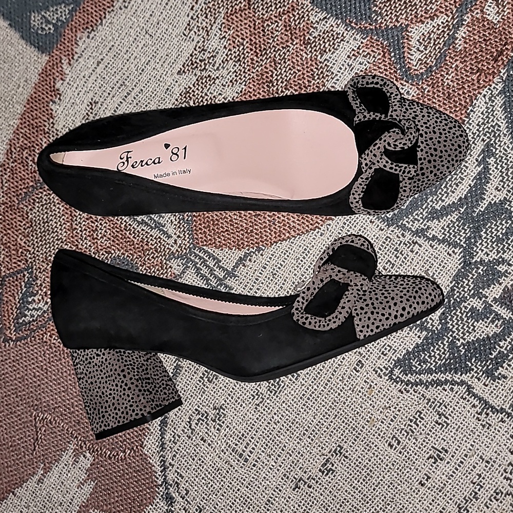 Ferca 81 pumps black & animal print suede bow detail new size 41 us 9/9.5 🖤